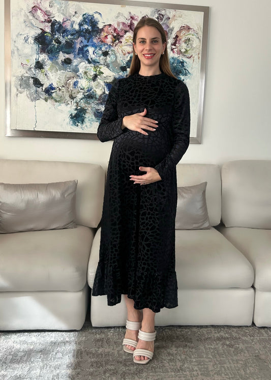 Vestido de maternidad, negro terciopelo Gaby largo CH