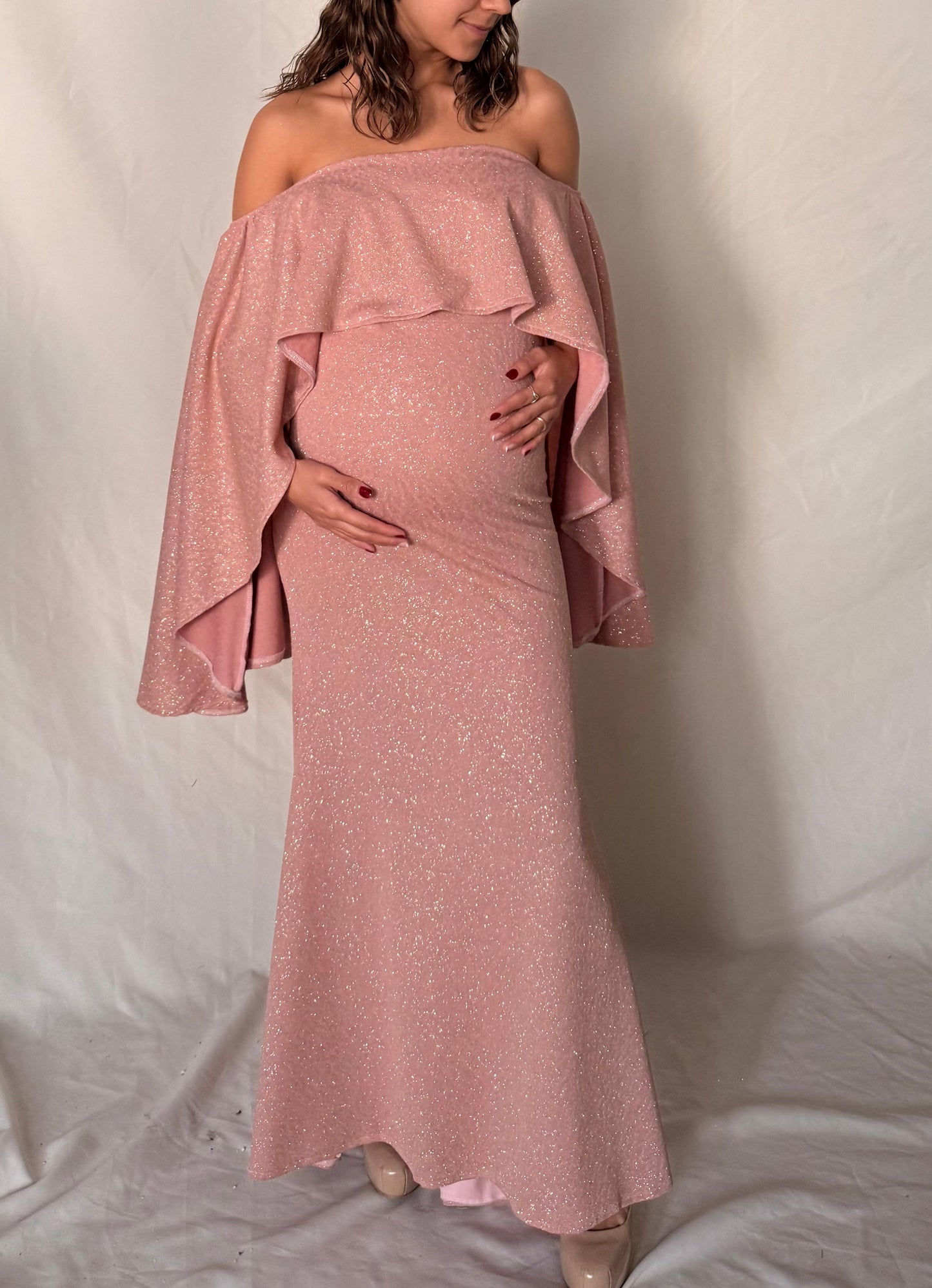 Vestido de maternidad Amparo, rosa brilloso licra