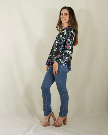 Blusa de lactancia, Ruth negra flores blancas M