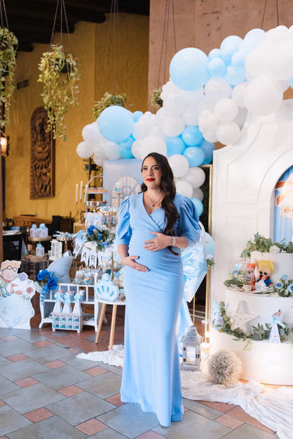 Vestido de maternidad Yuridia, azul cielo vertigo