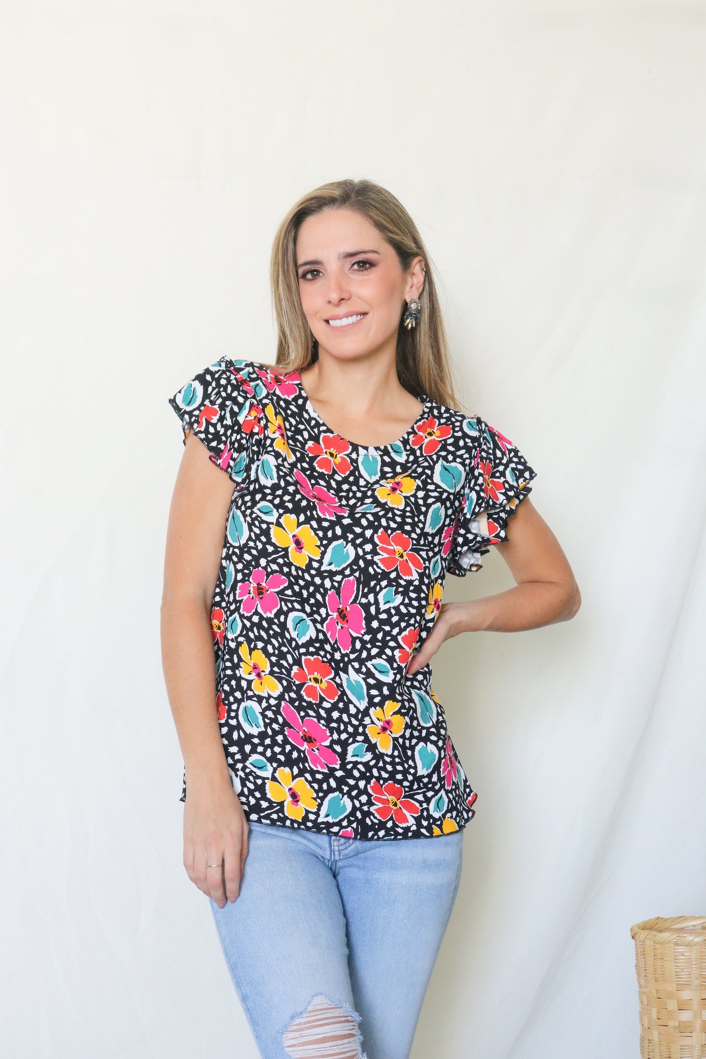 Blusa de lactancia, Ruth negra flores colores M