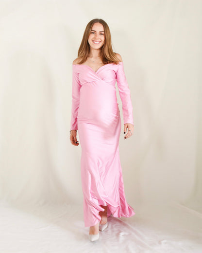 Vestido de maternidad sesión, Ritta rosa brilloso intenso