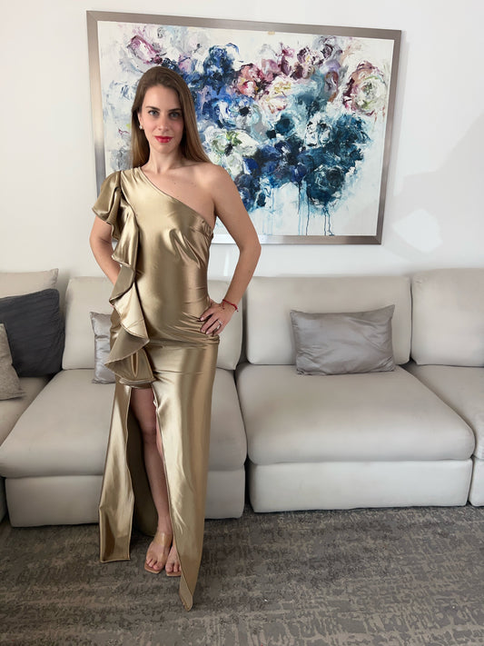 Vestido de maternidad Agustina, oro licra