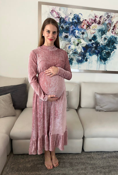 Vestido de maternidad, rosa terciopelo Gaby largo CH