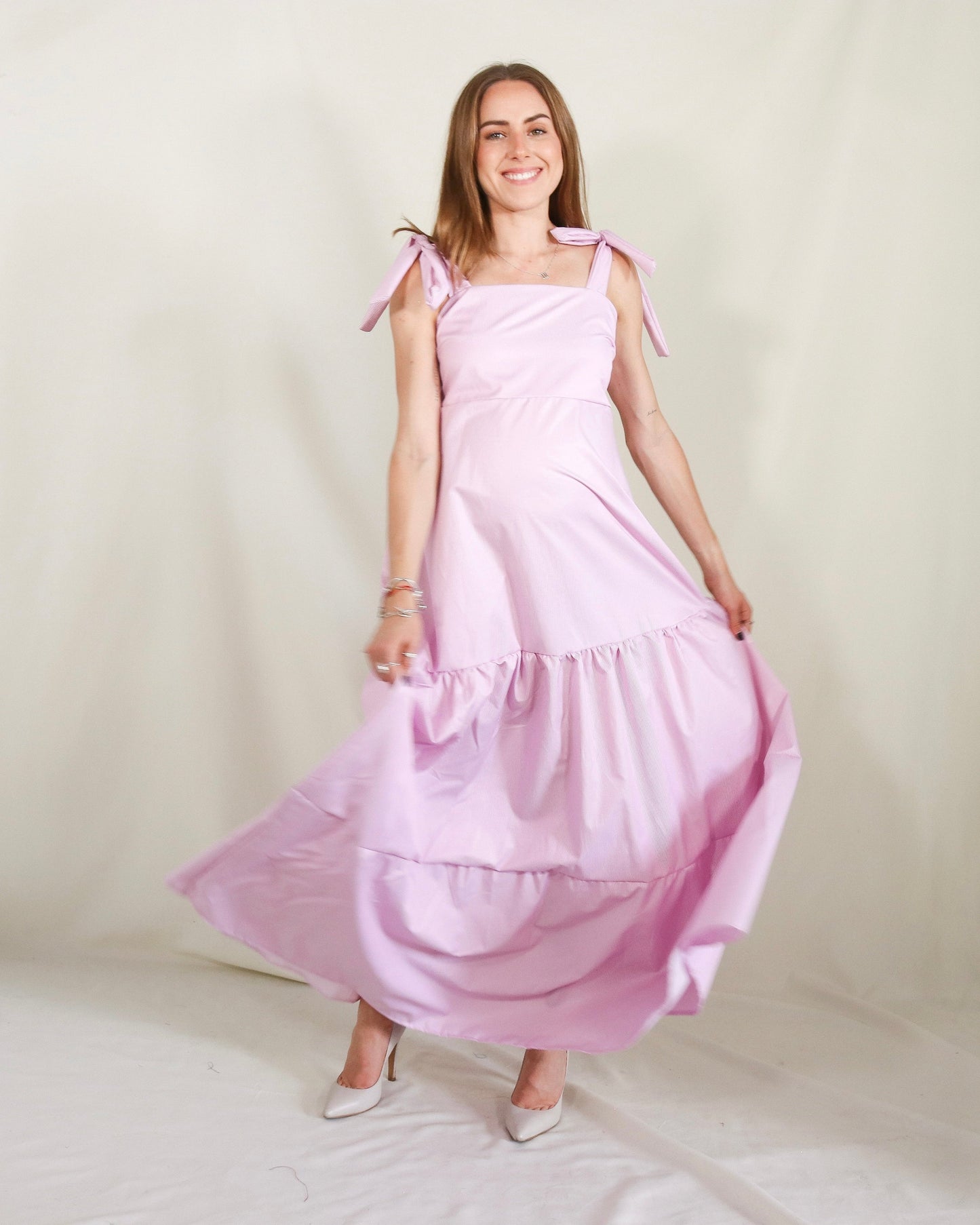 Vestido de maternidad Dalia rosa rayitas