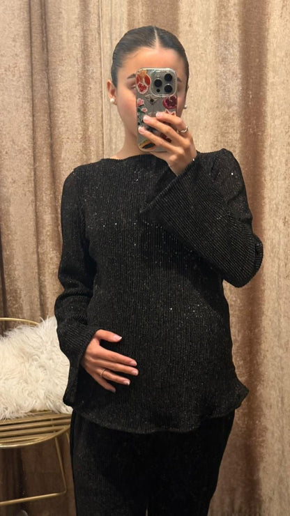 Conjunto de maternidad Mayte, negro lentejuelas CH