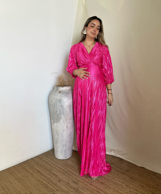 Vestido de maternidad, Nicole rosa neón corrugado