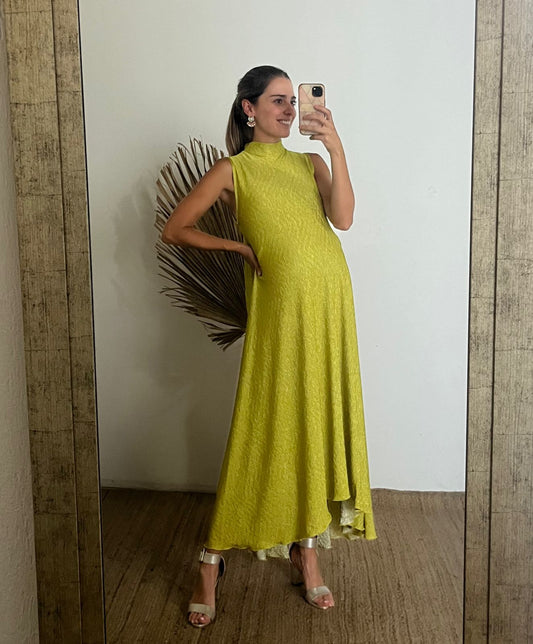 Vestido de maternidad Sonia, verde opaco corrugado G