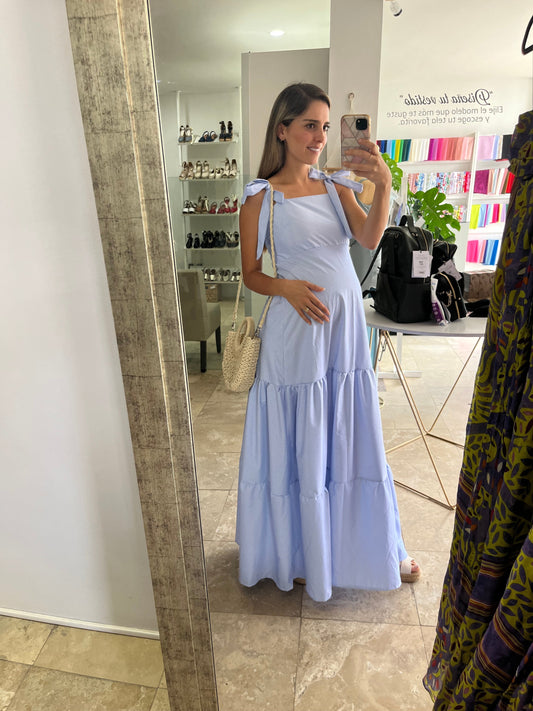 Vestido de maternidad Dalia azul rayitas CH y XG