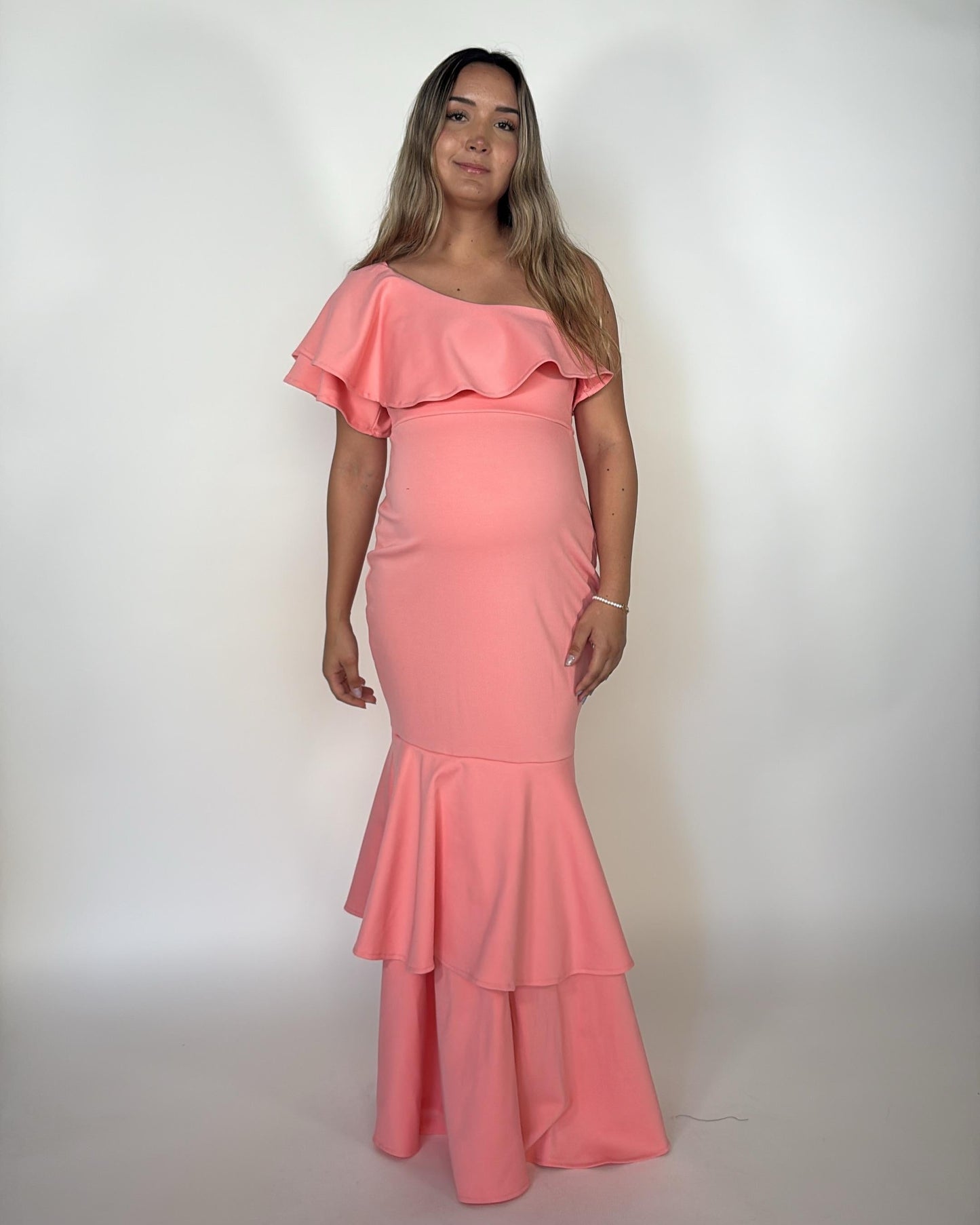 Vestido Regina rosa salmón de maternidad