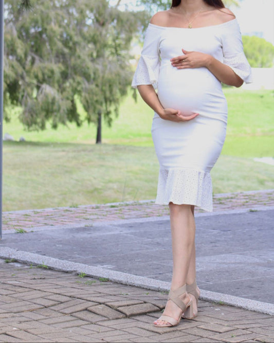 Vestido de maternidad, Ximena Ivory mangas encaje CH