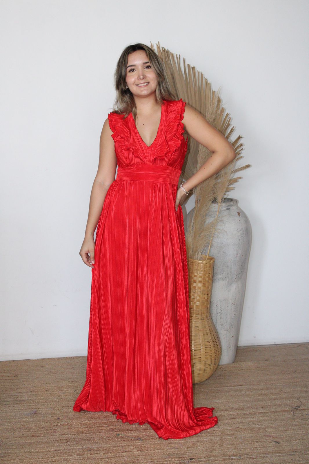 Vestido Xiomara de maternidad y lactancia rojo corrugado