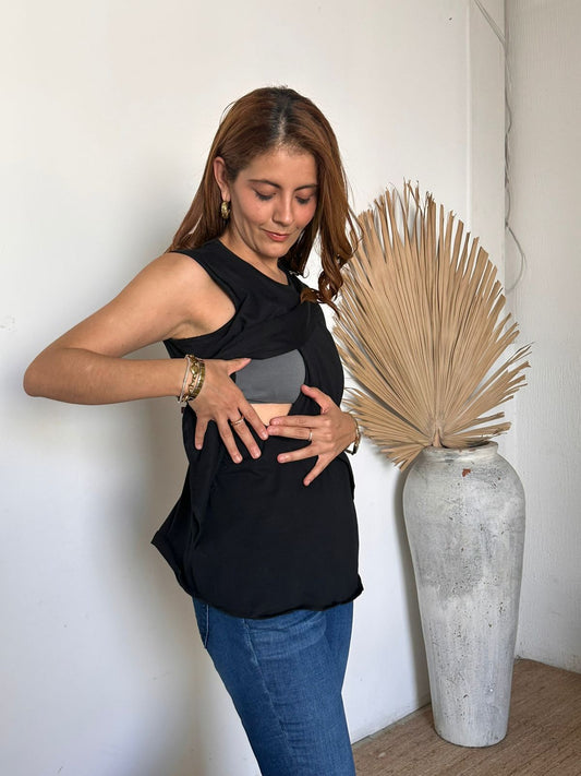 Blusa de lactancia , Gisela negra algodón