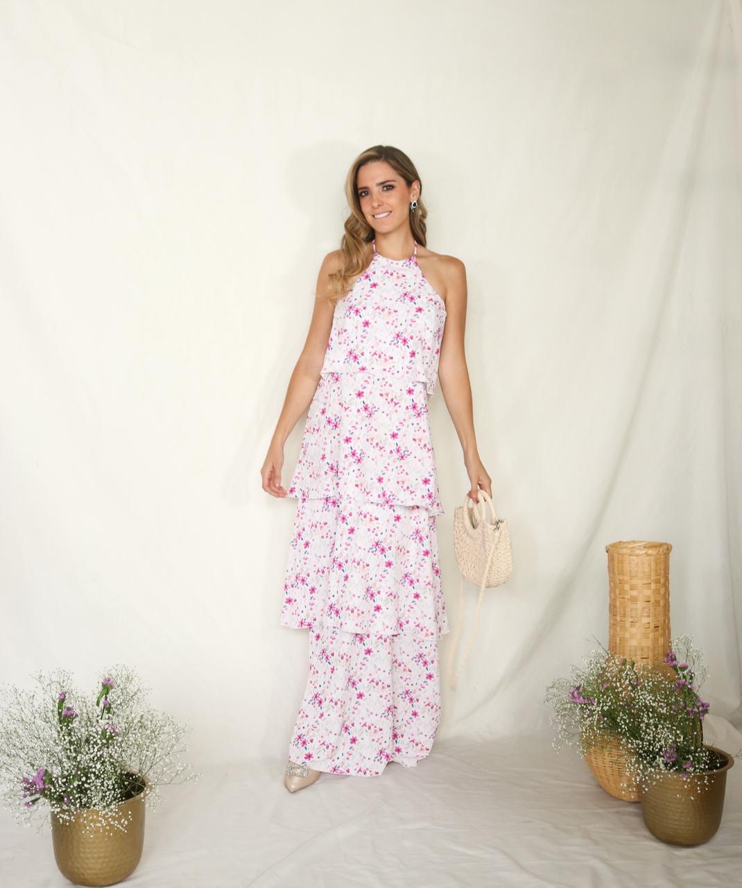 Vestido de maternidad, Tatiana blanco florecitas moradas CH