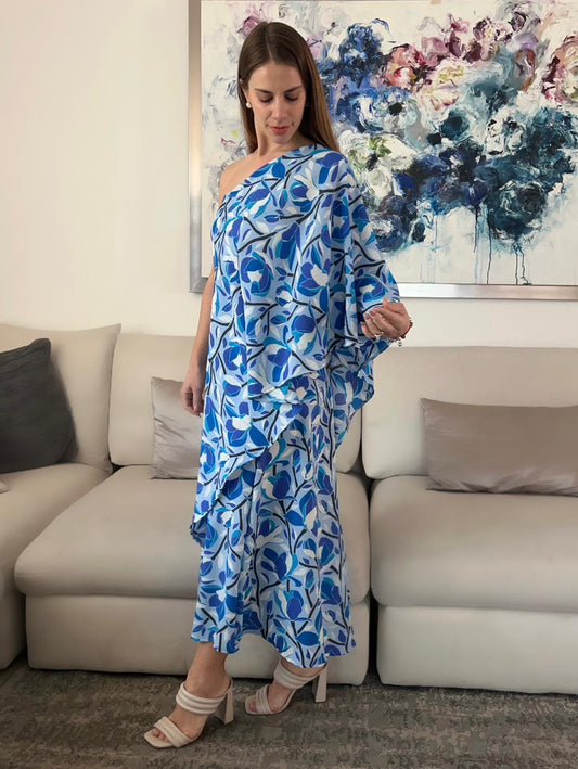 Vestido de maternidad Ilya flores azules tallo negro CH