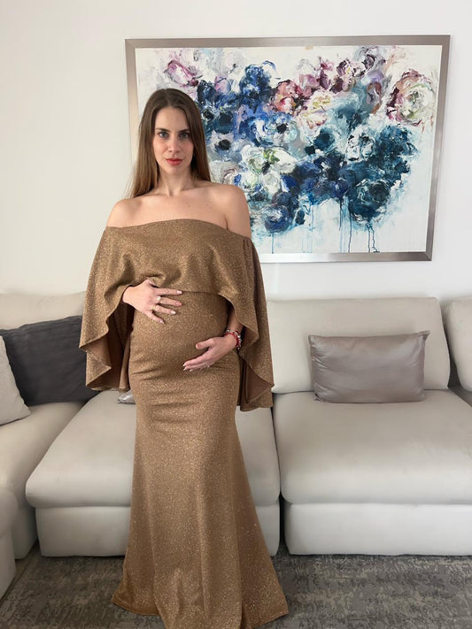 Vestido de maternidad Amparo, camel brillos