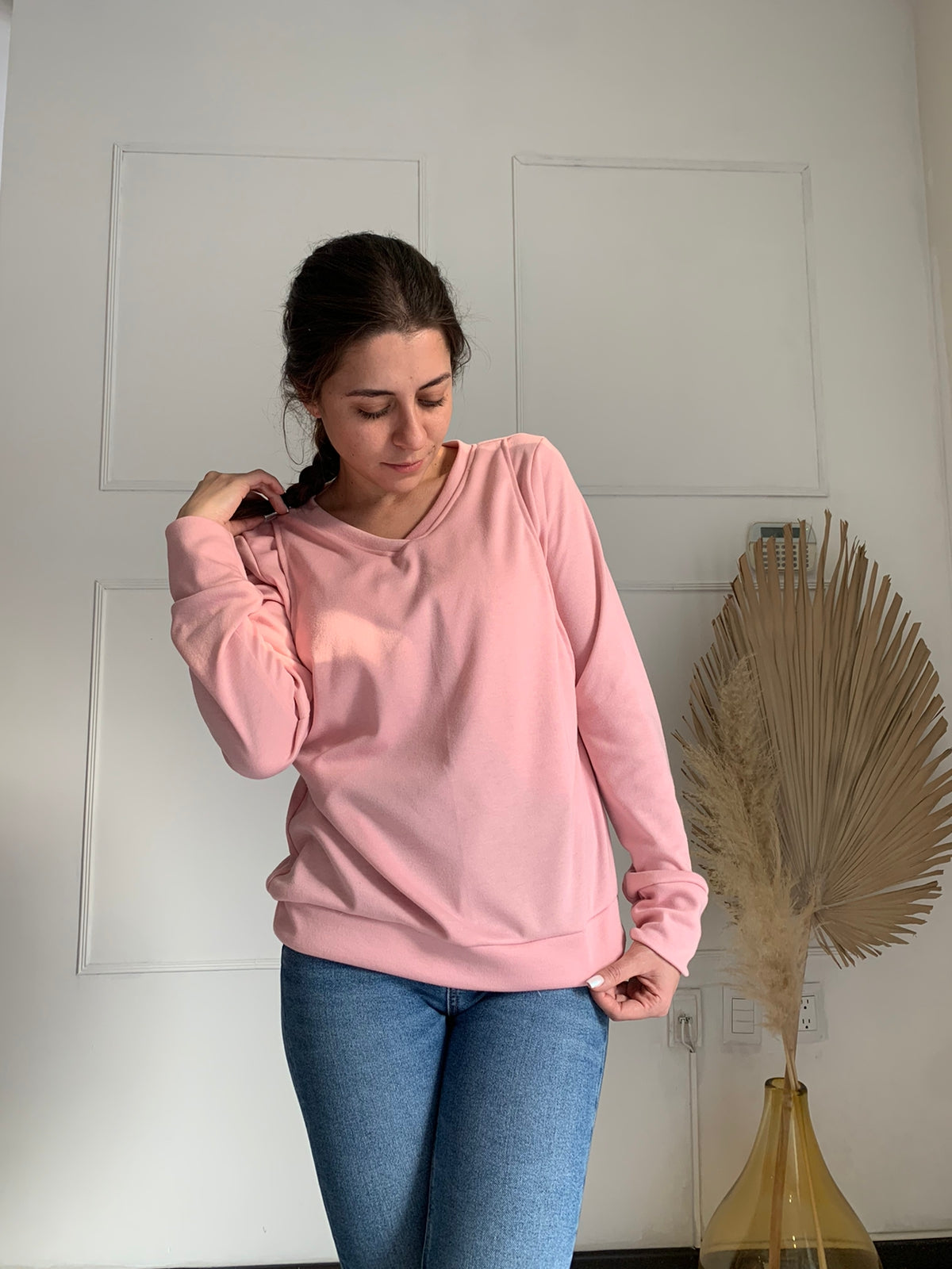 Suéter de lactancia Daniela rosa calientito, con abertura en pecho CH, M y XG