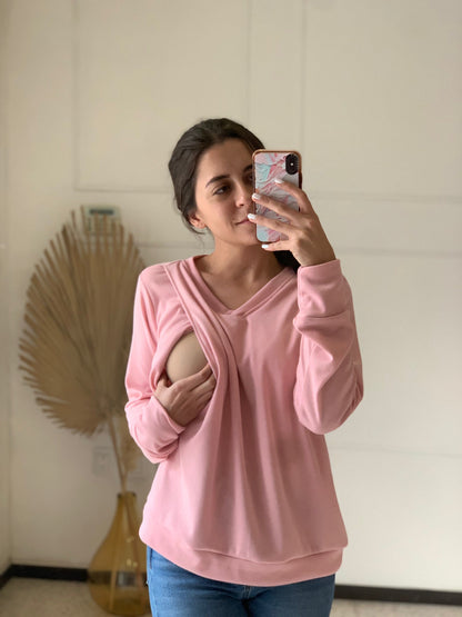 Suéter de lactancia Daniela rosa calientito, con abertura en pecho CH, M y XG